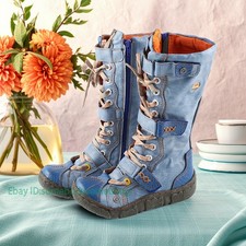 Women's Fashionable Casual Comfortable Mid-calf Boots Zipper Flats Lace Up Shoes