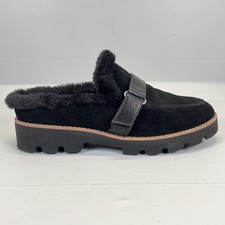 Vionic Kailen Faux Fur Shoes Womens Size 5 Black Suede Mule Clog Slip On Comfort