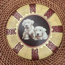 Vintage EDWARD SHARP SONS CANDY TIN w WHITE Terrier Dogs Dog Late King George VI