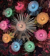 Vintage 80s Silver Tinsel Christmas Holiday Tree Topper Tested & Works 10 Lites