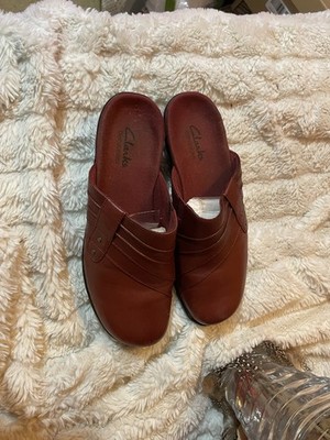 WOMEN'S CLARK'S COMFORT CLOGS DARK RED LEATHER WORK SHOES SZ 7M