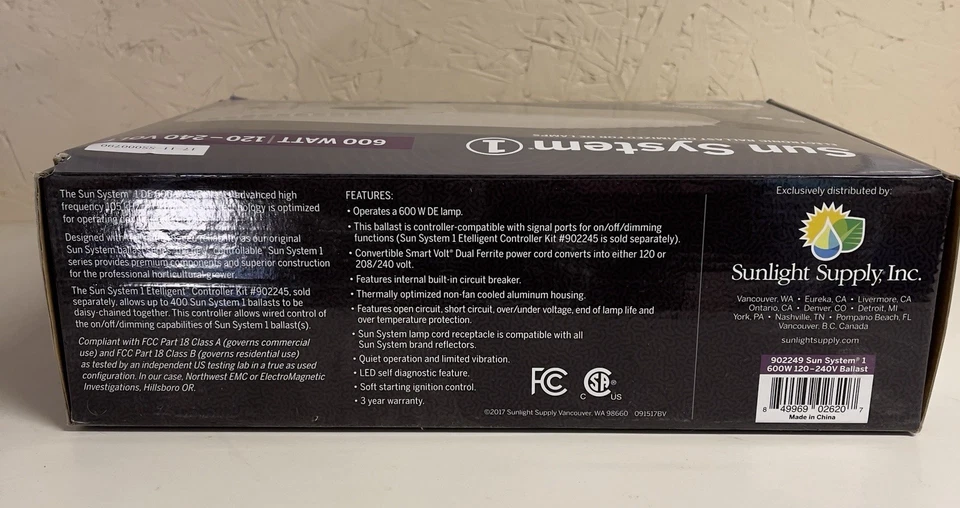 Sun System 1 DE Etelligent Compatible 600 Watt Electronic Ballast 120v / 240v - Image 2 of 4