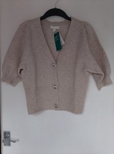 H&M Beige Marl Diamante Button Cardigan Size XS BNWT