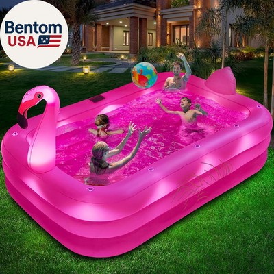 Inflatable Pool with Lights, Solar Flamingo Swimming Pool for Kids,Adults Inflat