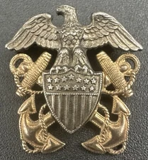WWII USN Navy Officer Garrison Cap Insignia Sterling Silver & 10K GF Balfour
