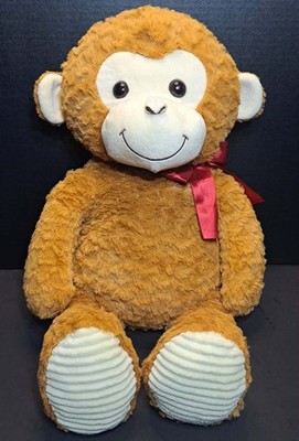 Eco Monkey - 24'' Brown Plush Stuffed Toy Red Bow- Holiday Time - 325376