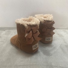 UGG Bailey Bow Bootie Toddler Sz 2/3 Brown Tencel Lyocell Wool Blend Satin Bows