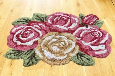 EZ.enjoy Shaped Rose Hand-Hooked Accent Rug Throw Rug Area Rug Door Mat 30.5 ...
