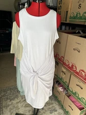 New Lillusory White Sheath Bodycon Tank Dress Faux Front Tie Dress L Sleeveless