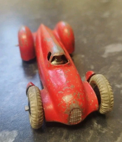 Rare Vintage Auto-Union 23d Racing Car Red With White Wheels And Driver Inside