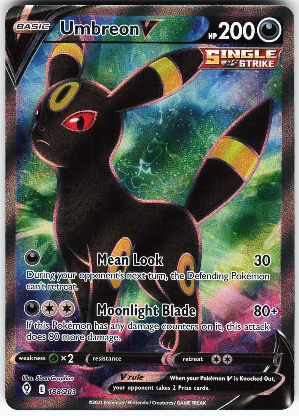 Umbreon V (Full Art) 188/203 Pokemon SWSH07: Evolving Skies Holo Ultra Rare NM