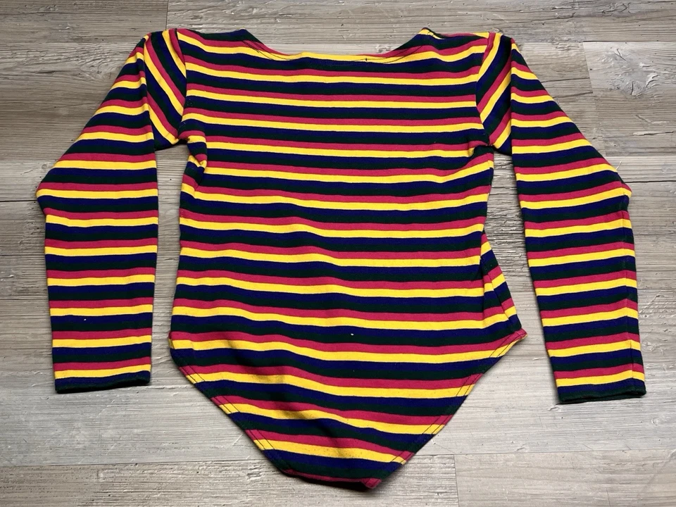 Vintage 90s Y2K Bodysuit Rainbow Stripe The Limited Snap Crotch Sz L Long Sleeve - Image 2 of 4