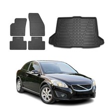 Fußmatten & Kofferraumwanne Set für Volvo C30 2006-2013 Gummi TPE Schwarz 5x