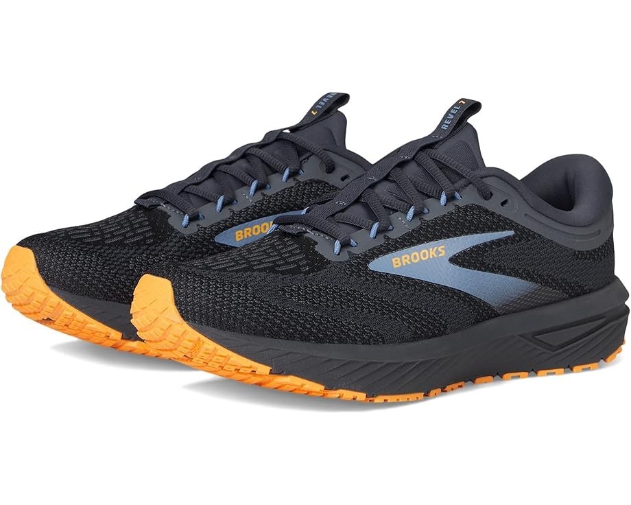 Men's Brooks Revel 7 Running Shoes Black Country Blue Orange Size D Medium