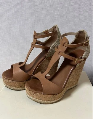 JIMMY CHOO Cuir Compensé Semelle Mules Sandales Chaussures Femme Taille 38 À Box - Photo 1/4