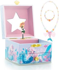 Enchanting Portable Musical Jewelry Box for Girls with Mirror - Blue Design