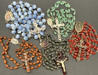 Lote De Cruces Crucifijo Rosarios Católicos De Colección Hasta Ahora Vidrio Perla Madera Ab