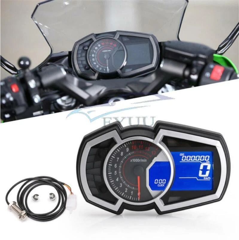 12V 13000RPM Universal LCD Motorcycle Speedometer Odometer RPM Speed Fuel Gauge - Image 2 of 4