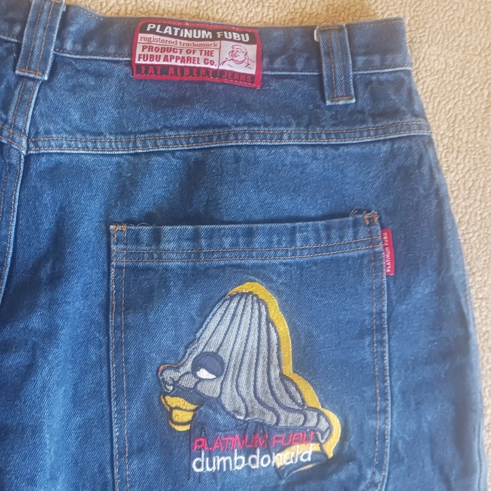 Fubu Platinum Baggy Jeans Dumb Donald Fat Albert Jeans 2000s Y2K Size 42x30 - Image 3 of 4