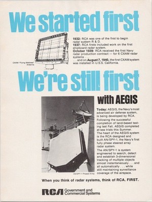RCA AEGIS Navy Radar Vintage 1974 Magazine Ad CXAM AN/SPY-1 Phased Array