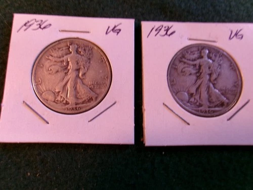 2 - 90% Silver, Walking Liberty Half Dollars in Circulated Condition! (1936 VG)