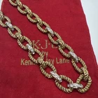 SIGNED KENNETH JAY LANE CRYSTAL & TWISTED ROPE LINK GOLDEN STATEMENT NECKLACE