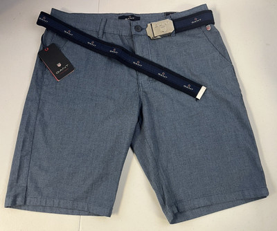 New With Tag! - Men's GANT Belted Shorts - Indigo Blue, 36'' WAIST  10'' Inseam