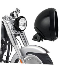 Motorcycle 7in Round Headlight Housing Headlamp Shell Protective Gloss Black