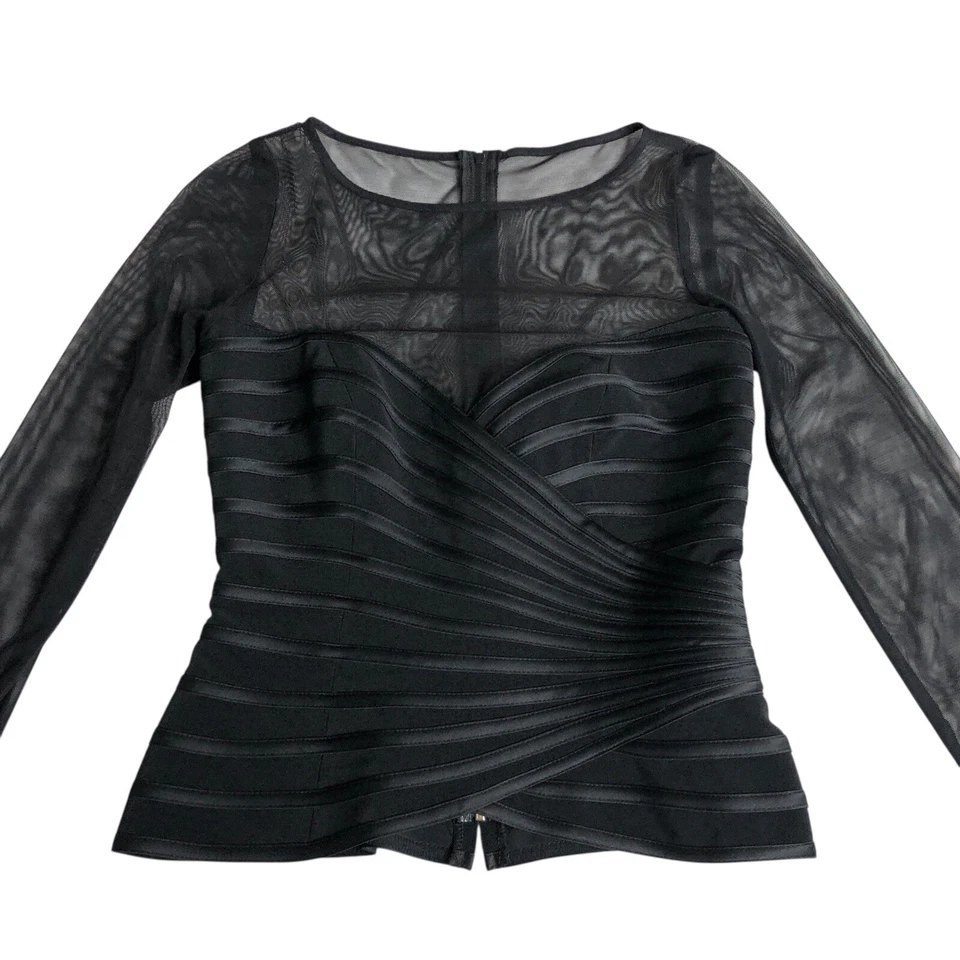 JS Collections Top Women 4 Black Sheer Mesh Corset Goth Whimsigoth Witchy Formal - Image 2 of 4