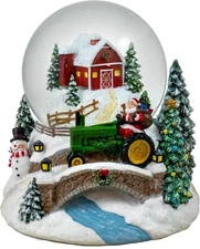 100MM Musical Christmas Barn and Tractor Snow Globe by San Francisco Music Box