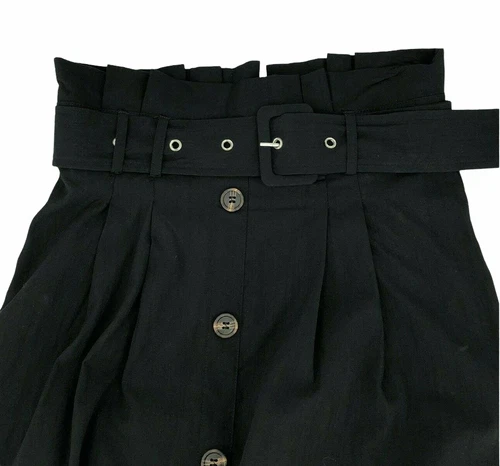 Belted Paper Bag Waist Womens Maxi Skirt Size S Button Front Black