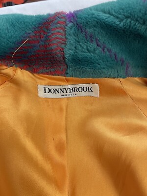 Vintage Donnybrook Plaid Faux Fur Coat Jacket Size Medium