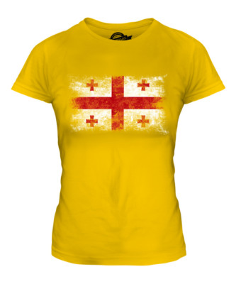 GEORGIA DISTRESSED FLAG LADIES T-SHIRT TOP SAK'ART'VELO FOOTBALL GEORGIAN GIFT
