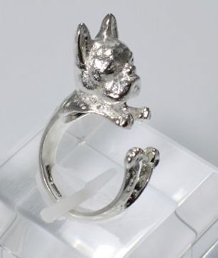 Handziselierter 3D Boston Kopf Und Pfoten Ring Auf 925 Silber Skulptur Luce-image