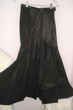 VINTAGE Gino Di GIORGIO FULL REAL LEATHER swing SKIRT Size 7/8 BLACK pattern
