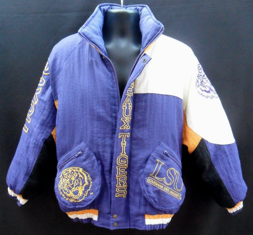 RARE VTG 80s-90s LSU GEAUX TIGERS BIG CAT FULL ZIP LINED PUFFER JACKET MEN'S L - Picture 3 of 17