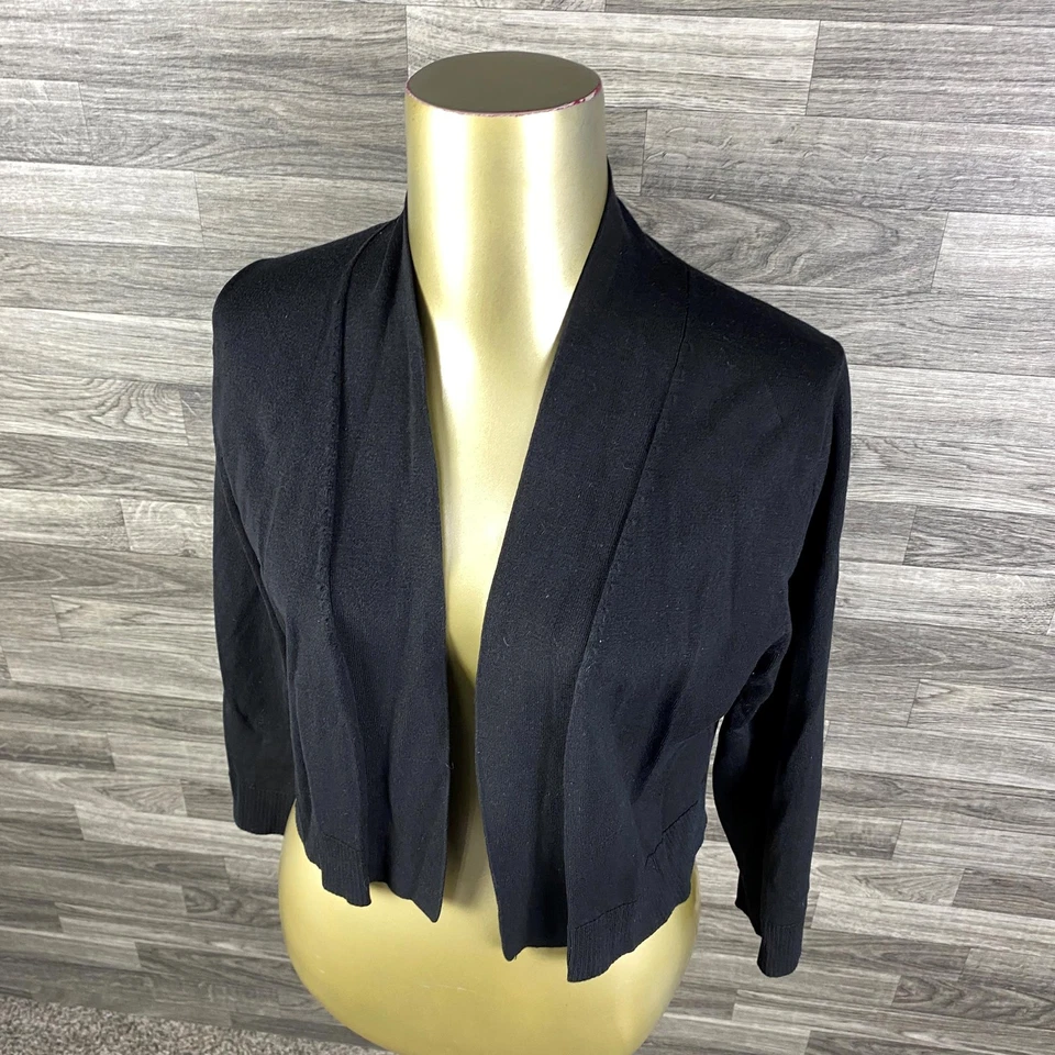 Cárdigan suéter recortado de seda negro estilo abierto CALVIN KLEIN para mujer talla mediana Foto 2 de 4