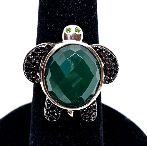 NWT JTV Sterling Silver Chalcedony & Black Spinel Turtle Ring Size 8 W/Box - Picture 2 of 7