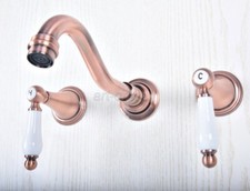 Red Copper Widespread Bathroom Sink Faucet Basin Wall Mounted 3 Holes Mixer Tap