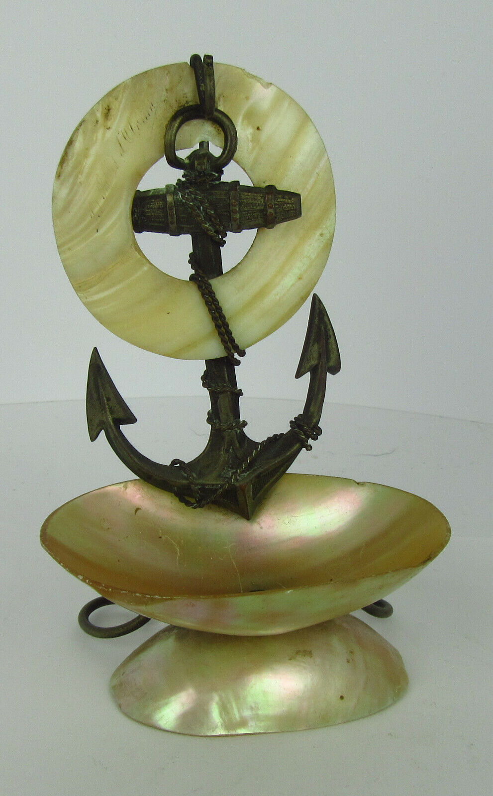 19th C Novelty French Mother Of Pearl Fouled Anchor Pocket Watch Stand