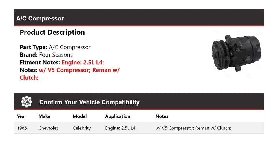 Chevrolet Celebrity 1986 2,5 L L4 compresor de aire acondicionado 4 estaciones Foto 2 de 4