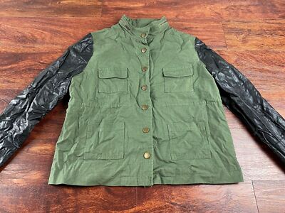 THE HANGER Snap Up Mock Neck Green Multi Pocket Jacket Men's Size Large