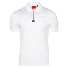 Hugo Boss Men's Deresom Polo Open White Regular Fit Cotton Short Sleeve