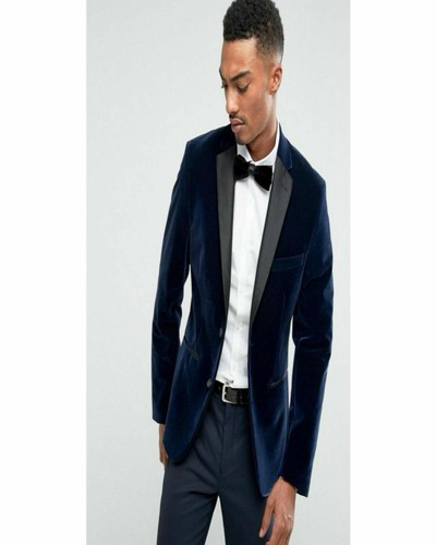 Men Navy Blue Smoking Jacket Designer 