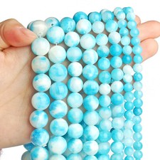6/8/10/12MM Natural Blue Jade Chalcedony Round Gemstone Loose Beads 15'' AAA