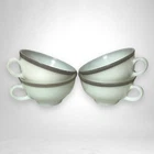 RARE Vintage  Pyrex White Gray Dove Regency  Trim USA Cups 1950’s Milk Glass