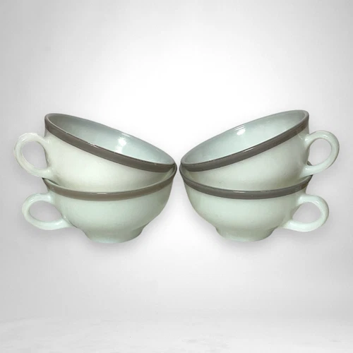 RARE Vintage  Pyrex White Gray Dove Regency  Trim USA Cups 1950’s Milk Glass