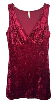 Emma & Sam Women's Mini Velvet Dress V-Neck Sleeveless Size S Wine Red