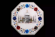 12" Octagon White Marble Table Countertop Tajmahal Arts Lapis & Precious Stone