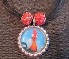 Moana Heihei Chicken Ribbon Bottle Cap Bling Charm Necklace Bead Ocean Polynesia